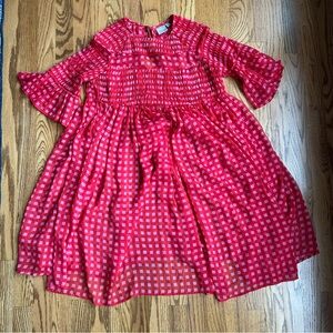 ASOS Red and Pink checkered dress size 2 oversized fit sheer material shortsleev